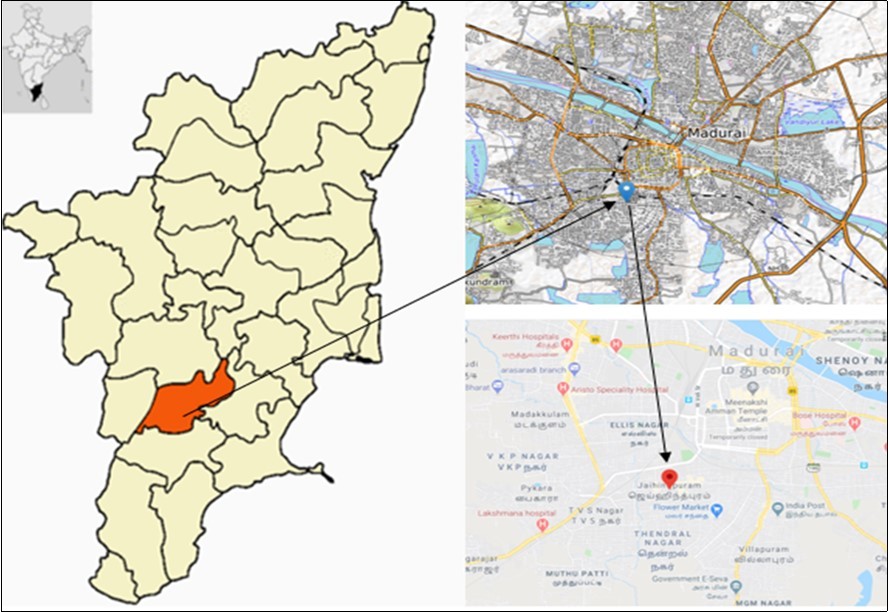  Map showing the selected study area in Jaihindpuram, Madurai, Tamil Nadu, India (Source: Google Maps)