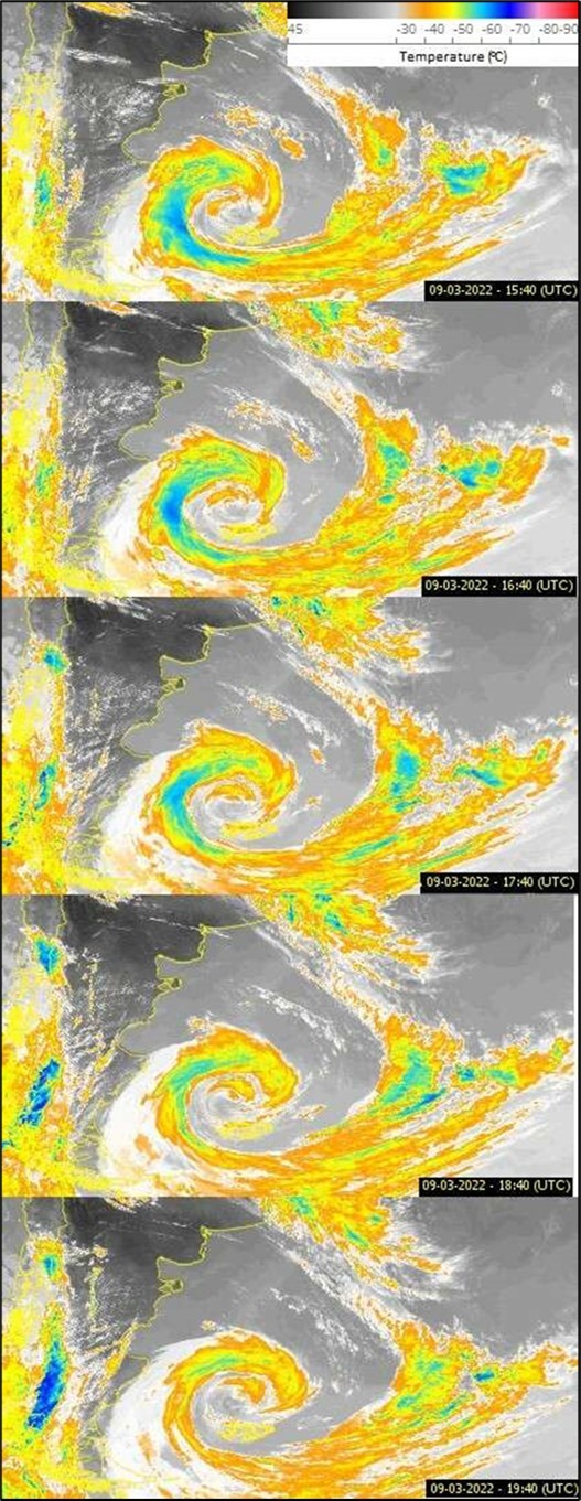  Enhanced satellite images (Adapted) taken from the REDEMET website  for cloud temperature data                between March 09, 2022 15:40 UTC to 19:40 UTC. 31