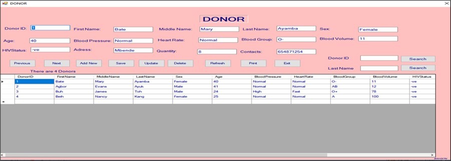 Donor information window
