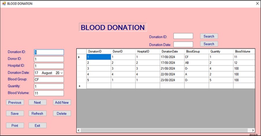 Blood donation window