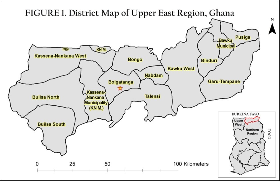  District Map of Upper East Region, Ghaana