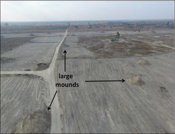  Aerial view assessment of mounds spreading over the construction site